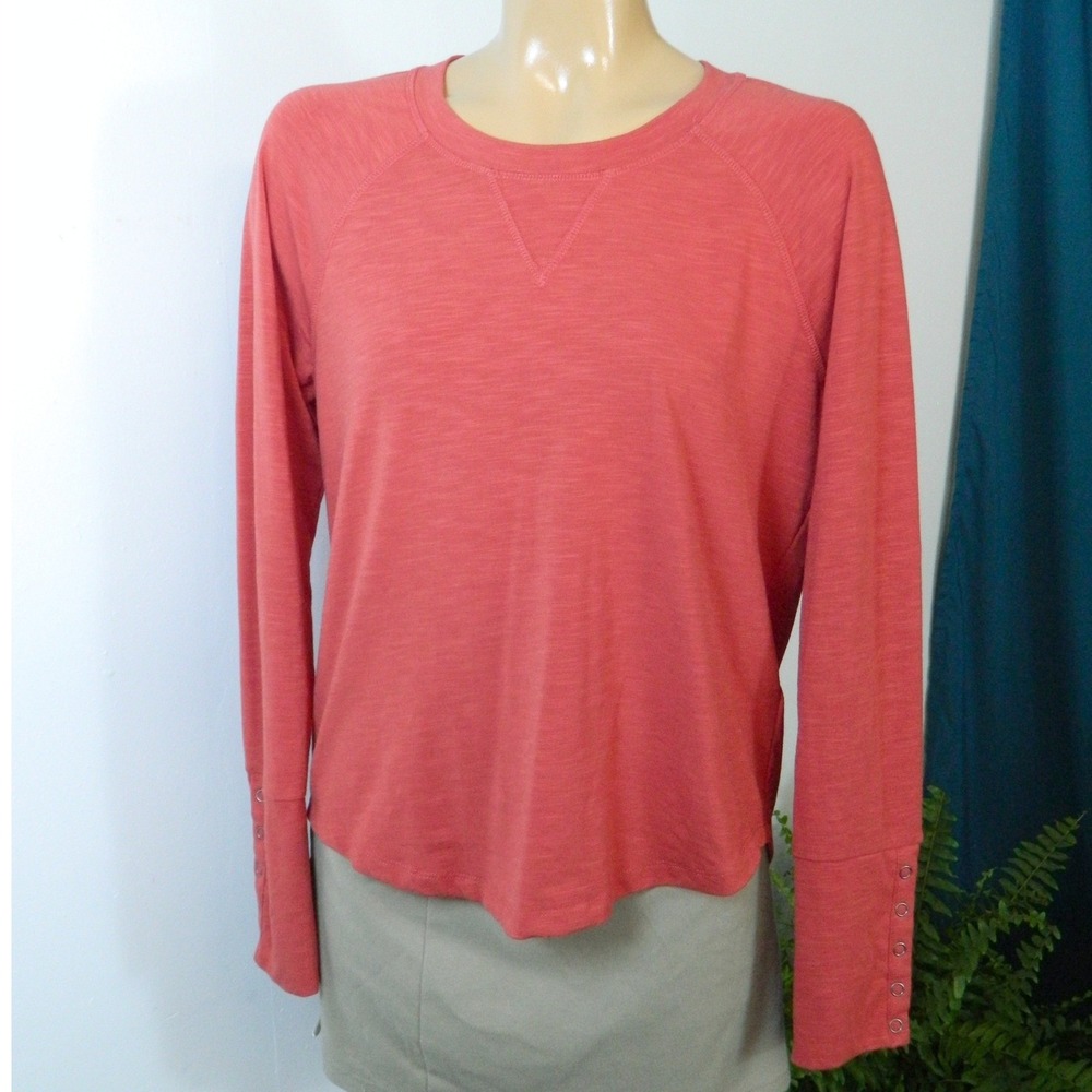 Evereve Long Sleeve Top Womens Medium Dark Coral Slub Knit Raglan Grommet Cuff